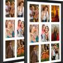 13.5x19.5 Collage Frame with 9 Openings 4X6 Pictures, Multiple Picture Frame with Mat, Wall or Tabletop Decor, Black Wood Grain,2 Pack
