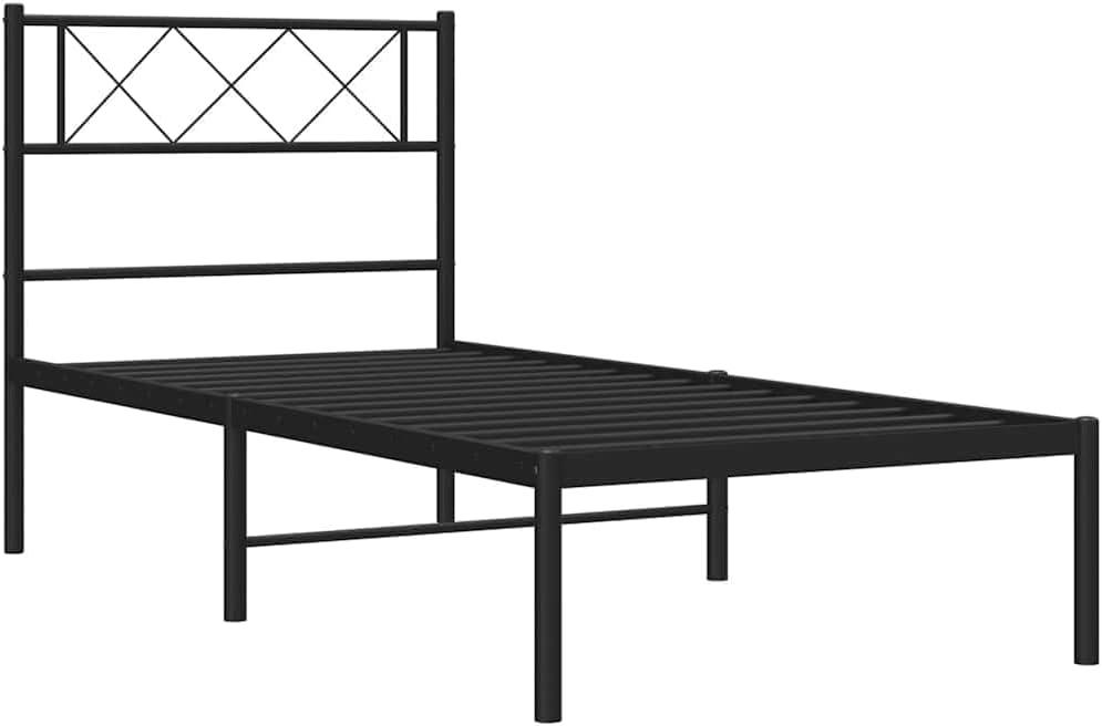 Black Metal Bed Frame, Heavy Duty Bed Frame with Headboard Black Powder Coated Steel Twin Bedframe for Bedroom