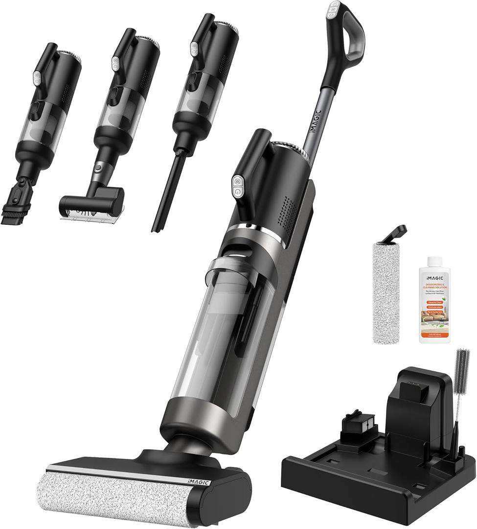 IMAGIC M3 Combo Wet Dry Vacuum Cleaner, 4-in-1 Cordless Vacuum Mop Combo for Multi-Surface, Lightweight & Handheld Vacuum Mop All in One with Edge Cleaning, Self-Cleaning & Hot Air Drying, Grey