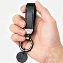 Metal Keychain Car Key Holder with 2 Key Rings Leather Key Pendant for Men & Women (Black)