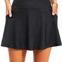 Tempt Me Women's High Waisted Swim Skirt with Side Pocket Swim Skorts Tummy Control Swim Bottoms with Built-in Brief (Black 1, 22W)