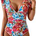 Aidonger Women's One Piece Ruffle Swimsuit Tummy Control Bathing Suit, M