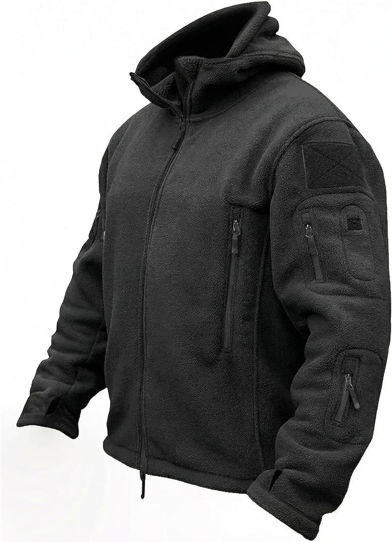 TACVASEN Tactical Jacket for Men Fleece Jackets Full Zip Military Hoodies Windproof Warm Winter Coat Outdoor Hunting (X-Large, #01-black)