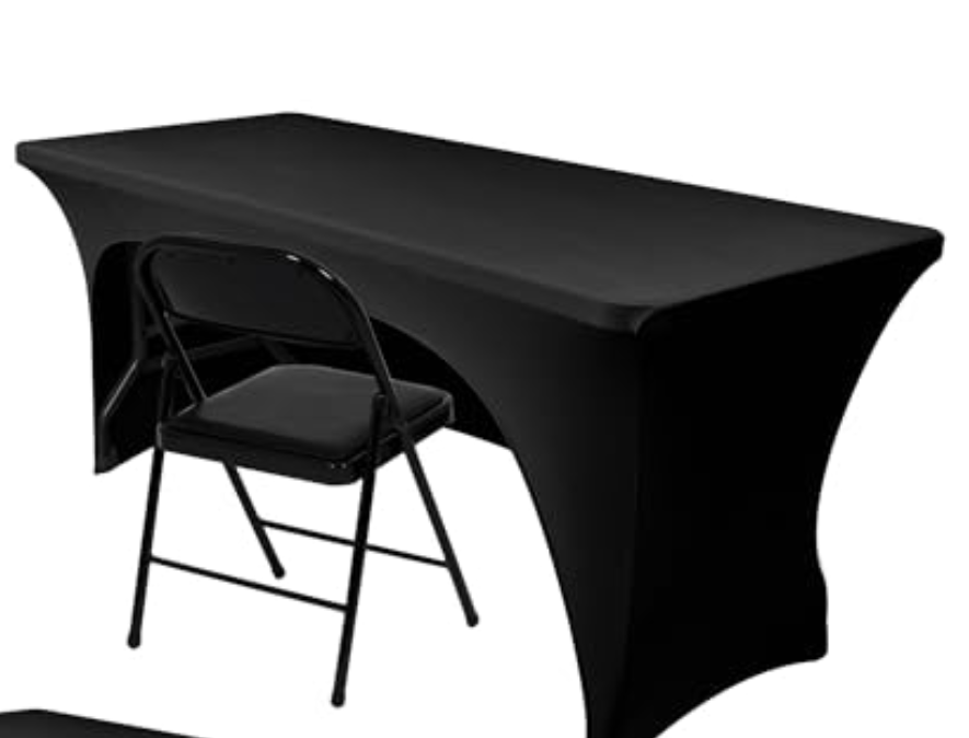 Nasitos Spandex Fitted Black Tablecloth for 4 Foot Tables-Open Back Folding Table Cover Washable Fabric Stretch, Tight and Wrinkle Resistant Table Protector for Trade Show, Craft Show, Events