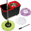 Simpli-Magic 360 Spin Mop and Bucket with Wringer 3 High-Absorbent Microfiber Washable Heads, Soap Dispenser Spinning Mop and Bucket Set for All Types Floor Cleaning
