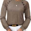 siliteelon Lace Long Sleeve Tops Dress Shirt Womens Crew Neck Loose Dressy Blouse Business Casual Work Summer 2026 Coffee (Brown, L)