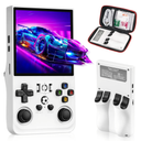 R36MAX Retro Game Console, Handheld Game Console with 4.0-in IPS HD Screen，Video Game Consoles with 64GB Memory, Portable Games Consoles with Storage Bag（White）