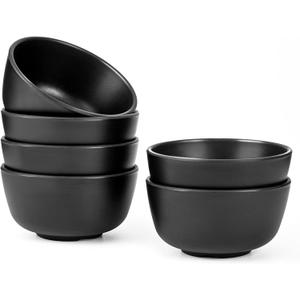 TP 10 Ounce Bowl Set of 6, 4.5 Melamine Bowls for Appetizer Snacks Ice Cream Dipping Sauce Side Dish, Unbreakbale and lightweight, Black