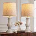 Seealle Farmhouse Table Lamps Set of 2 - Rustic Bedroom Lamps for Living Room, 22" Boho Bedside Lamp for Night Stands End Table Office Desk Lamp Nightstand Clearance Decorating with Linen Shades