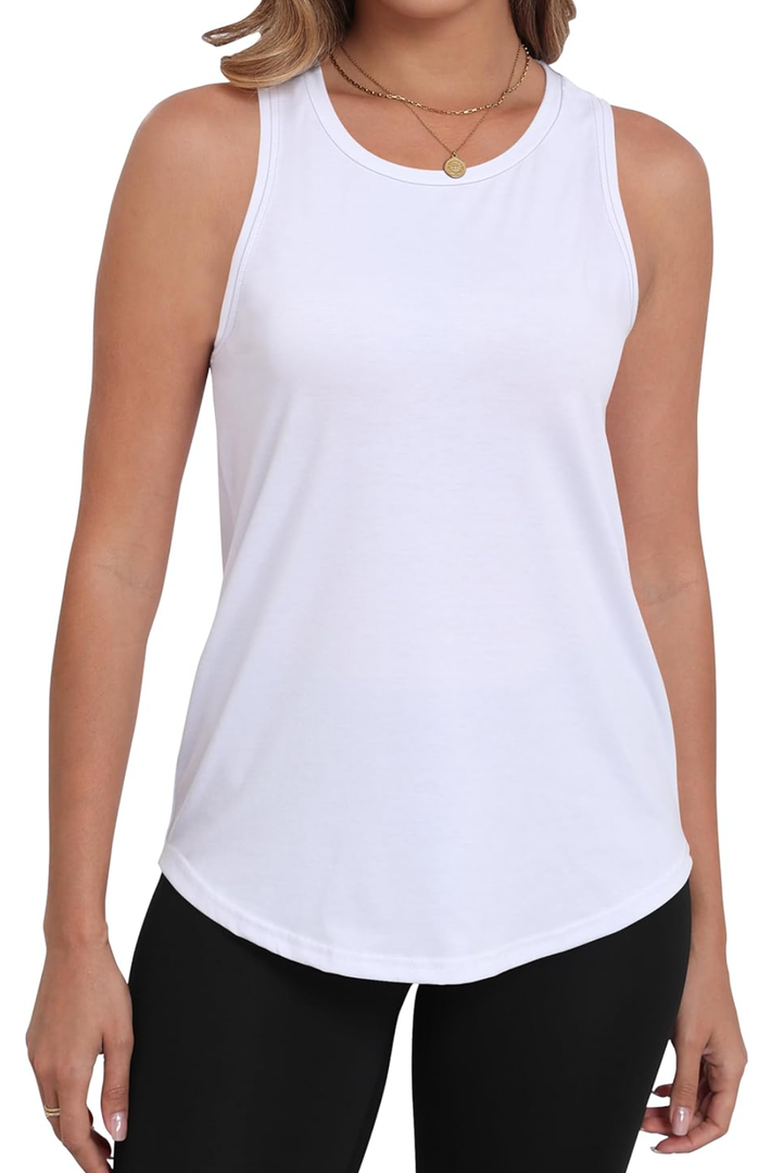 PRIMODA Womens Sleeveless Tank Tops Crew Neck Loose Fit Summer Casual Flowy Curved Tunic Shirt, Size M