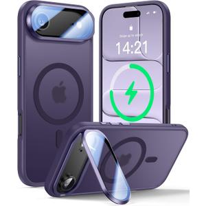 [Upgraded Full Camera Protection] for iPhone Air Case with Camera Cover Stand [Fit for MagSafe][10FT Mil-Grade Protection] Translucent Magnetic Phone Cover for iPhone 17 Air Case, Purple
