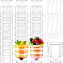 120 Pcs Dessert Cups with Spoons,60 Pcs 5 OZ Mini Clear Plastic Parfait Cup with 60 Pcs Spoons,Disposable Appetizer Bowl Round Serving Goblet Cup Wine Shot for Fruit,Ice Cream,Mousse Pudding, 60 Pack 5oz