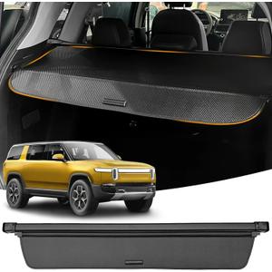 Retractable Cargo Cover for 2022-2024 Rivian R1S, Rear Trunk Cover Compatible with Rivian R1S 2022 2023 2024 Security Shielding Shade No Gap Car Accessory Black, Carbon Fiber