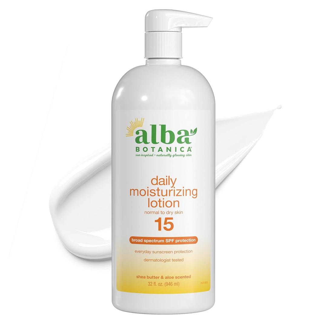 Alba Botanica Daily Moisturizing Lotion SPF 15, Normal to Dry Skin, with Shea Butter and Aloe, 32 Oz