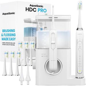 AquaSonic Home Dental Center PRO  Brushing & Flossing Made Easy  Brush & Floss  Power Toothbrush & Water Flosser  Whiter Teeth & Healthier Gums