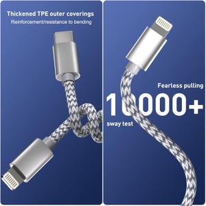 USB C to Lightning Cable 1 pack 6 FT Apple MFi Certified iPhone Fast Charger Type c to Lightning Cable Nylon Braided iPhone Cord for iPhone 13 12 11 Pro Max Xr Xs 8 7 6 Plus and More (gray)