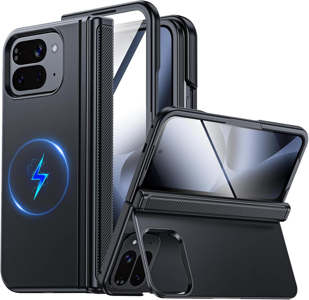 CENMASO Magnetic for Google Pixel 10 Pro Fold Case with Kickstand, Hinge Protection, Hidden Kickstand, Screen Protector, Slim Shockproof Phone Case for Pixel 10 Pro Fold (Black)