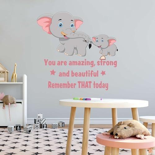 Children Amazing Strong and Beautiful Inspiring Quote Wall Decal Decoration Remember That Today Cute Elephant Family Baby Elephant Lasts Years and Easily Removable - Size: 40 in(W) x 40 in(H)