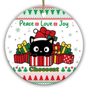 Peace Love Joy Cat Christmas Ornament  Cute Black Cat in Gift Box Holiday Decoration, Ceramic Keepsake for Kitten Lovers, Women, Men, Family & Friends