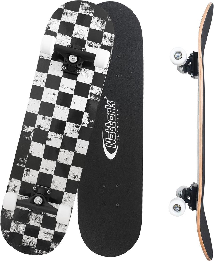 Nattork Skateboards 31 Inch Complete Skateboard Wood 9 Layer Canadian Maple Trick Skate Boards for Boys Girls Youth Teens Beginner