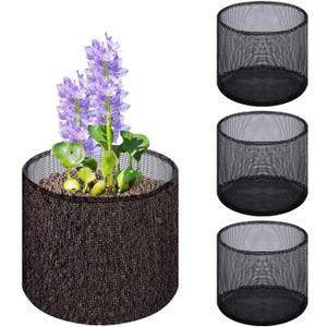 EBaokuup 4 Pcs Aquatic Pond Planting Bags-7.1" H x 7.2" Dia Reusable Mesh Water Garden Pond Plant Pot-Breathable Black Round Lily Plant Pots for Pond Bog Plant Garden Terrestrial Plant