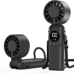 AILBTON Portable Handheld Fan, 5000mAh Rechargeable Mini Personal USB Fan with LED Display & Foldable Design, 199-Speed Powerful Battery Operated Travel Fan for Women, Outdoor, Office Black