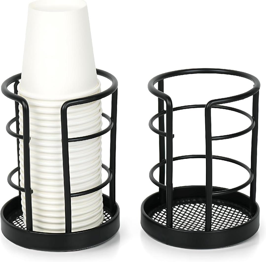 HillSpring Metal Bathroom Cup Dispenser, Sturdy Storage Holder for 3/4 oz Small Disposable Paper Cups, Black Paper Cup Dispenser for Mouthwash 2 Pack