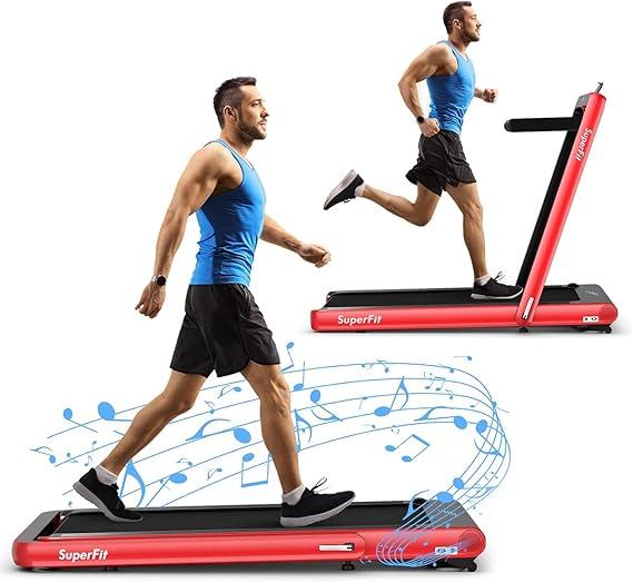 SuperFit 4.75HP 2 In 1 Folding Treadmill W/Remote APP Control Red