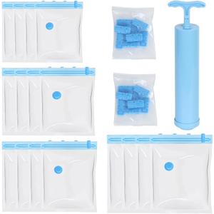 20Pcs Vacuum Storage Bags with Airtight Valve and Hand Pump, Space Saver Bags, Airtight Compression Bags for Clothes, Pillows, Comforters, Blankets, Bedding, 4 Size/5Pcs Blue