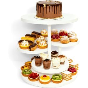 Cupcake Stand Tower, 4-Tier Rustic Cupcake Stand, Rotatable Tiered Tray Stand for 50 Cupcakes, Wooden Cupcake Tower for Party, Dessert Display Stand for Wedding(White)