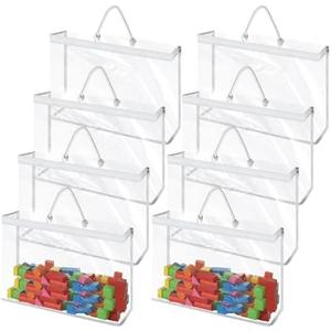 12 Pack Clear PVC Toy Storage Bag with Zipper, Plastic Toy Storage Bags with Handle, Dust-Proof and Waterproof Toy Organizer Bags, Portable Handheld Toy Travel Bag for Blocks Set, Puzzles, Small Toys