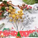 14Pcs Christmas Glitter Berries Stems Silver Christmas Tree Picks Stems 7.8 Inch Artificial Picks Fake Holly Winter Berry Branches for Christmas Tree Ornament DIY Crafts Wreath Holiday and Home Decor