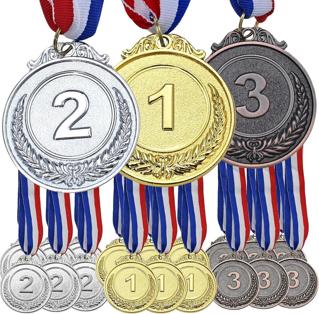 GOLDGE 18 Award Medals - Ideal for Sports, Competitions, Parties, Spelling Bees & Olympics - 2 Inches - Comes in a Set of 18. Perfect Prizes for Winners