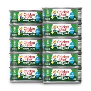 Chicken of the Sea Wild Caught Chunk Light Tuna, 5 Ounce Cans, 10-Count  High Protein 100% Classic Chunk Tuna in Water  Delicious, Easy, Nutritious Ready to Eat Meals (EXP 03/12/28)