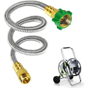 Short Garden Hose Connector 3FT, Metal Hose Connector for Hose Reel,304 Stainless Steel Male to Female Leader Garden Hose for Hose Reel
