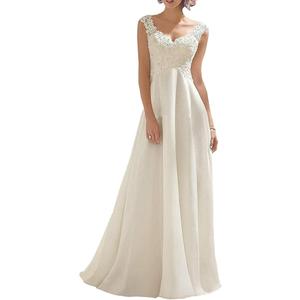 Abaowedding Women's Wedding Dress Lace Double V-Neck Sleeveless Evening Dress, Size 12