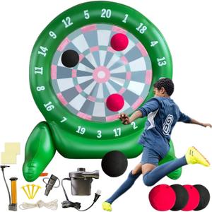 6.6FT Giant Kick Darts Games, Jumbo Outdoor Soccer Target Dartboard with Soccer Balls and Air Pump, for Yard Lawn, Yard Outdoor Games Family Kids Frends Big (Green)