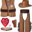 Cowboy Costume for Boys 7pcs Set Kids Dress Up Birthday Party Halloween Cosplay 8-10 Years
