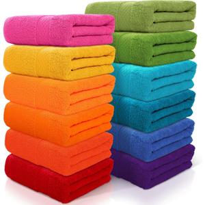 Newwiee Set of 12 Bath Towels Bulk - 28 x 55 Inch Large Cotton Towels in 12 Colors, Soft Quick-Dry Lightweight Bathroom Towel for Home Pool Beach Spa Hotel Gym Use(12 Colors)