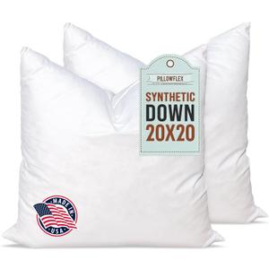 Pillowflex Synthetic Down Alternative Pillow Inserts for Shams - Comfy Pillows for Sleeping, Perfect Pillow & Best Sleeping Pillows, Handmade Down Alternative Throw Pillow Inserts - (20x20 Set of 2), 20 Inch By 20 Inch X 2