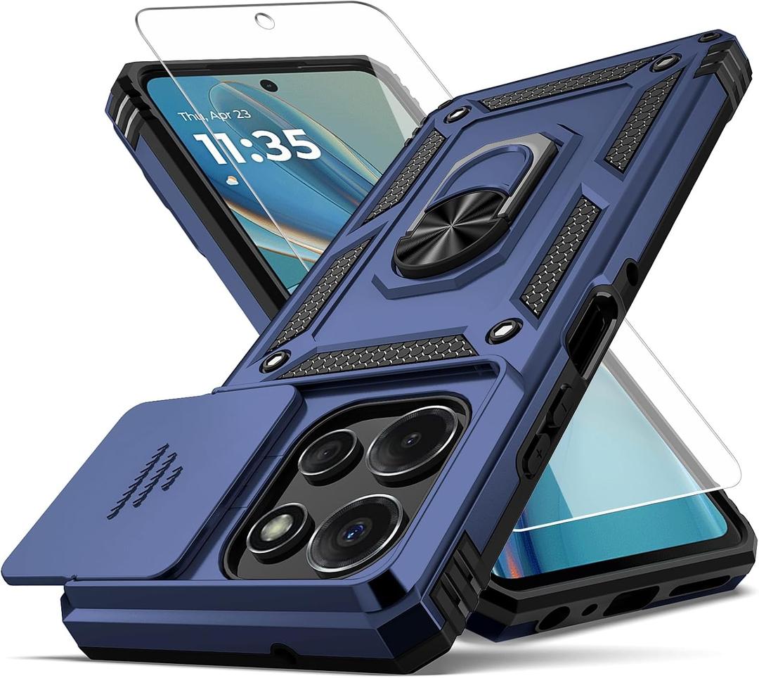 for Moto G Power 5G 2025 Case,with Camera Lens Cover HD Screen Protector,[Military Grade] Car Mount Kickstand Shockproof Protective Case for Motorola G Power 5G 2025, Blue