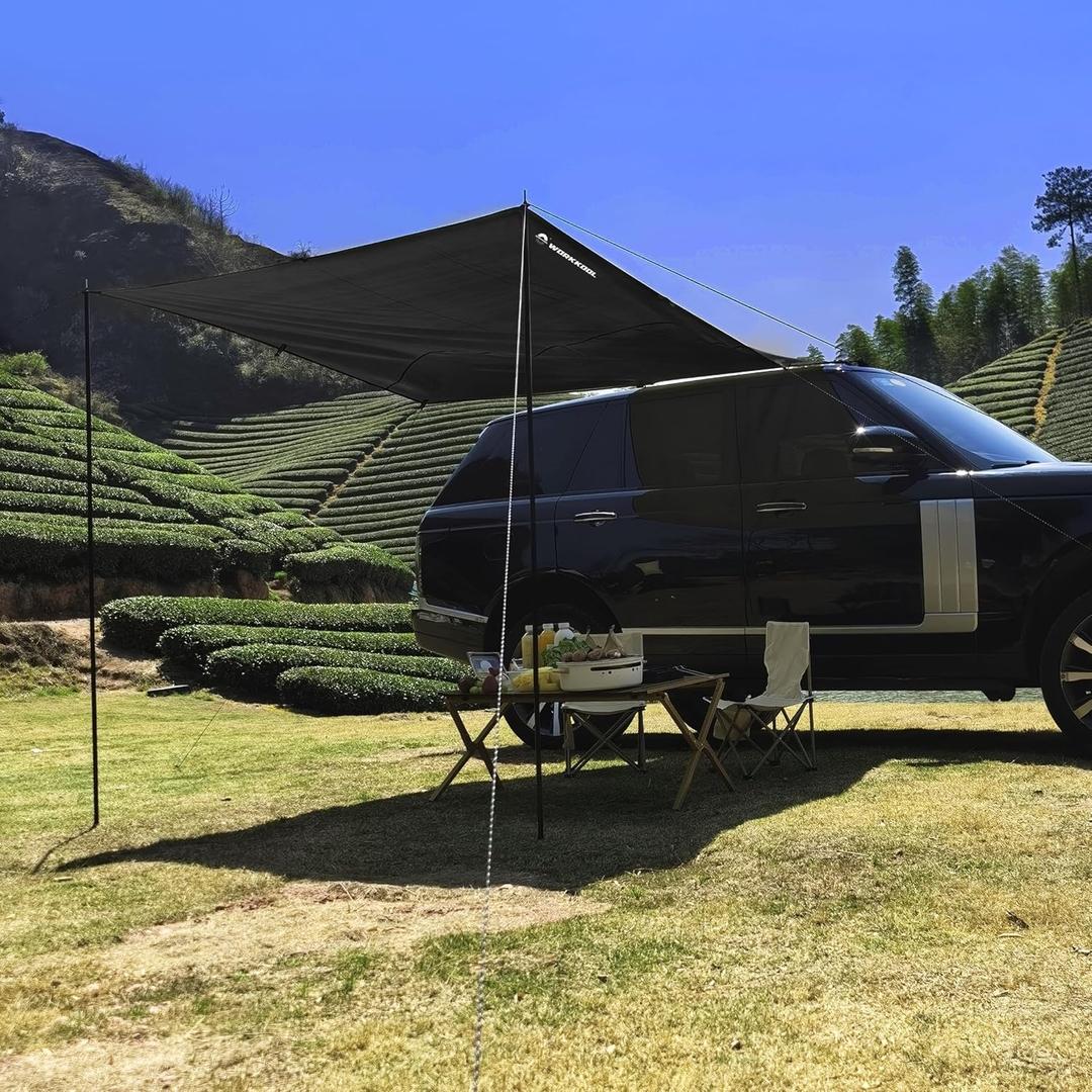 Awning Tarp for Camping,Tailgate Awnings & Shelters for Sun Shade and Waterproof, Outdoor Rear&Side Vehicle Awning Shelter for Van, MPV, Campers(10 x 6.56ft,Black), 118 inches x 79 inches