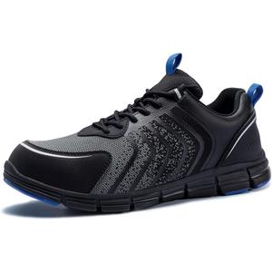 SPIEZ Men's Safety Shoes, Composite Toe, Non-Slip, Puncture-Proof, Lightweight & Breathable Work Sneakers, Black (US9)