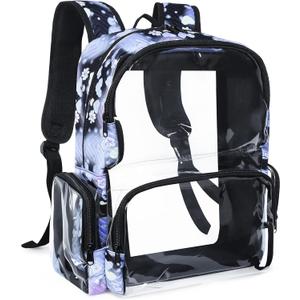 Clear Backpack Heavy Duty,18'' Large Clear Backpack with Multiple Pockets,See Through Bookbag for College Work Security,LOVE Light Purple & Black