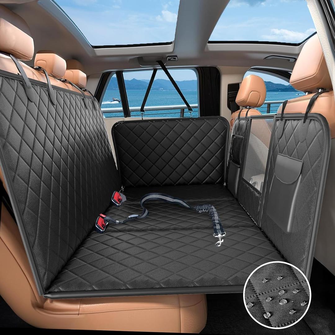 Back Seat Extender for Dogs-Large Space, Sturdy Seat Cover Hard Bottom with Storage, Washable Dog Hammock for Car, SUV, Truck, Black