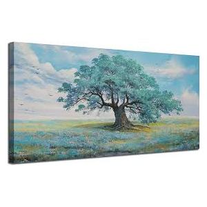 Ardemy Landscape Wall Art Canvas for Living Room Teal Tree Scenery Painting Bedroom Nature Picture Textured Artwork Framed Dining Room Kitchen Home Office Wall Decor, Large 48"x24"