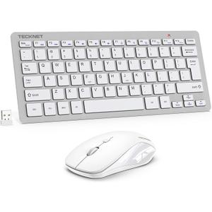 TECKNET Wireless Keyboard and Mouse Combo, Mini Cordless Computer Keyboard and Mouse Set 2.4GHz, Silent Adjustable 1600 DPI, Quiet Click, Lag-Free for Computer, Laptop, PC, Windows, Mac, Chrome OS(SS) (Silver White)
