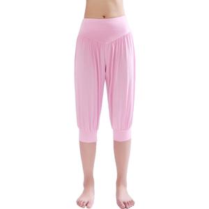 Hoerev Women Super Soft Modal Spandex Harem Yoga Pilates Capri Pants Lounge Pant (Pink, XL)