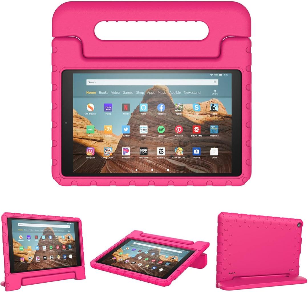 Kids Case for Fire HD 10 Tablet (9th/7th/5th Generation,2019/2017/2015 Release), Kickstand Lightweight Shockproof Protective Foam Cover for Fire HD 10 Case 10.1 Inch with Carry, Rose Red
