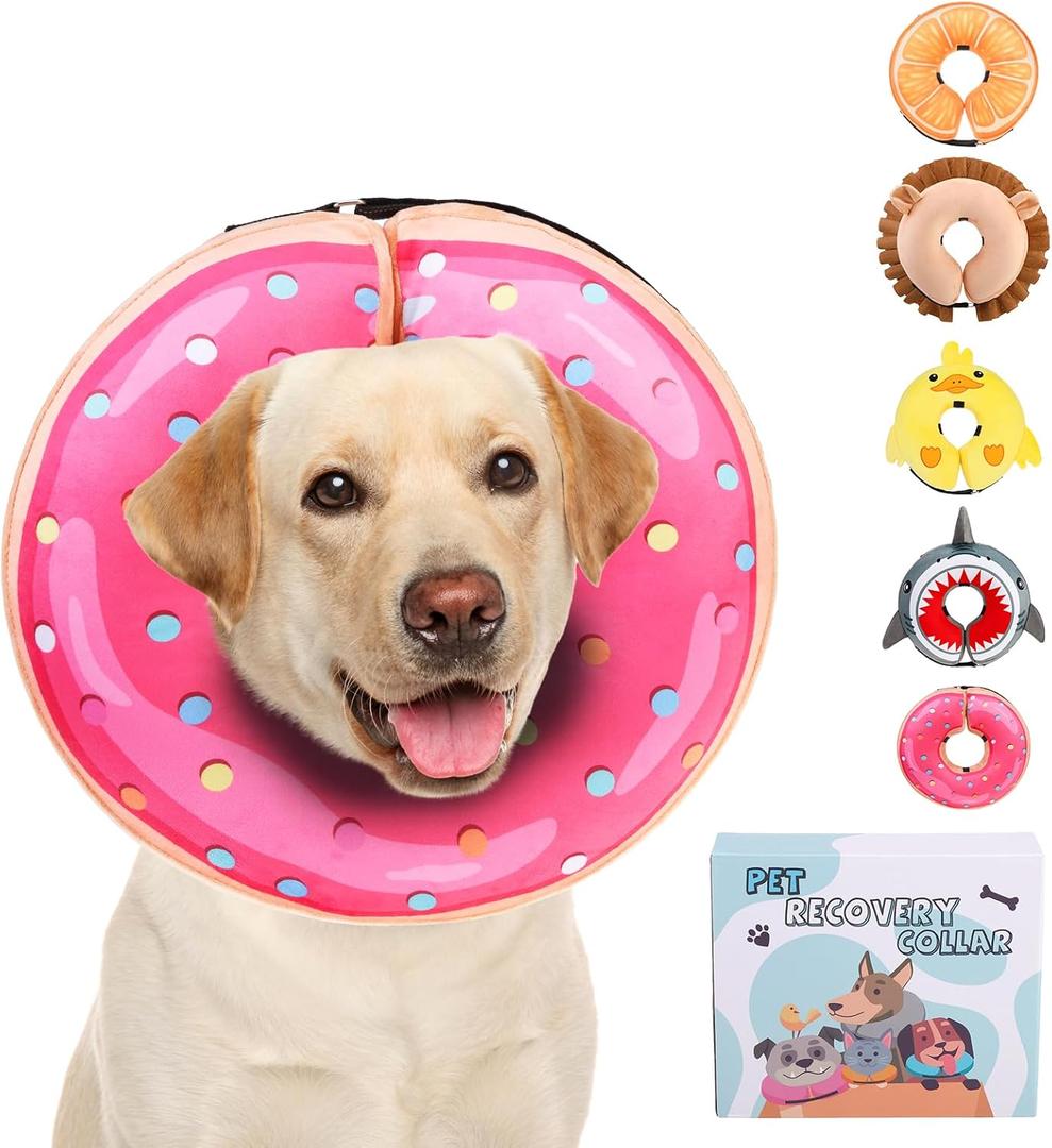 KOOLTAIL Inflatable Dog Cone Collar, Soft Donut E Collar for Dogs After Surgery to Stop Licking Enhanced Alternative, Blow Up Pet Neck Pillow Recovery Adjustable Cone for Dog Cat, Upgrade Size, Donut L (Large(15-18in), Doughnut Pink)